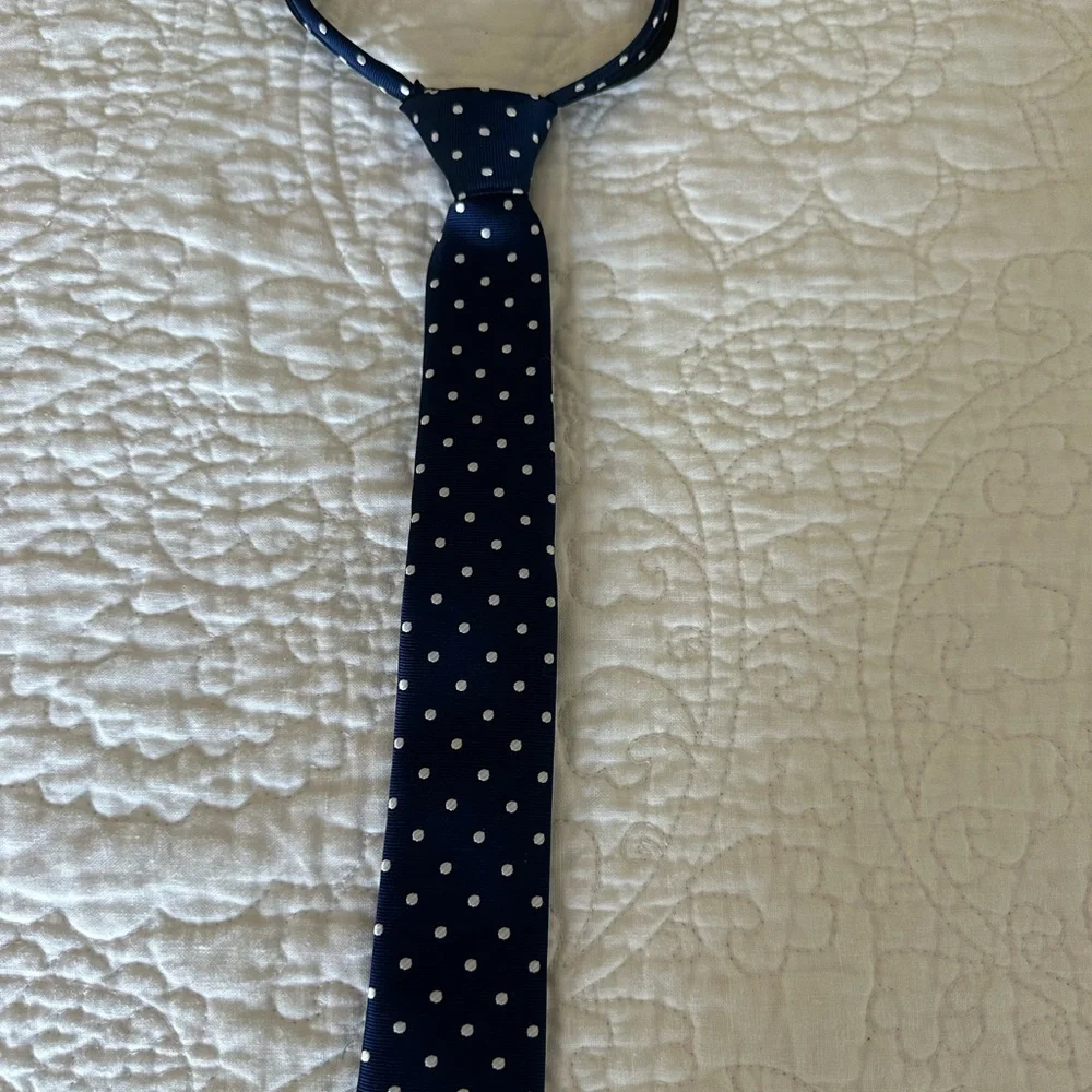 Boys Navy Blue Polka Dot Tie